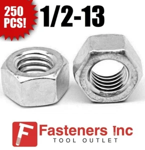 (Qty 250) 1/2-13 Low Carbon Grade 2 Finished Hex Nuts Zinc Plated - Picture 1 of 3