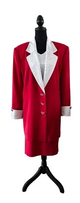 Traje Falda Nubiano New York Rojo y Blanco 3 piezas con Botones Joya Talla 16W Foto 1 de 4