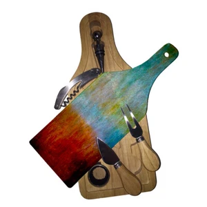 Cutting Board Wine and Glass Cheese Board Gift Set Texture Abstract Sunset - Picture 1 of 3