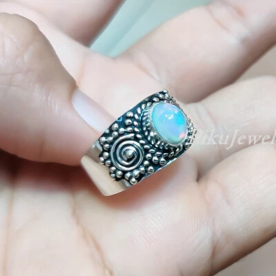 Anello di design in argento sterling 925 pietra preziosa opale di fuoco etiop... - Immagine 1 di 4