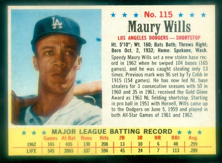 Post #115 Maury Wills 1963 excelente Foto 1 de 1