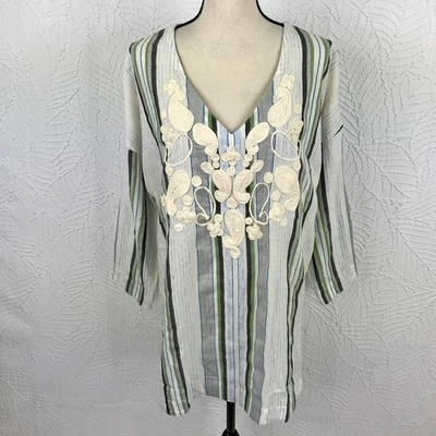 Camisa túnica suave envolvente bordada a rayas talla XL mezcla de algodón Foto 1 de 4