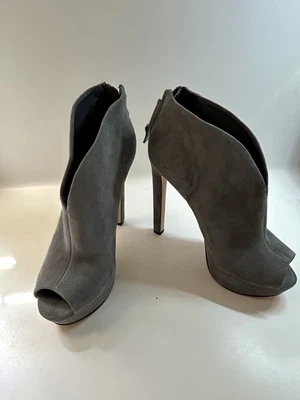 Botines de gamuza gris Nine West botas al tobillo punta abierta botas de aguja zapatos talla 6 Foto 1 de 4