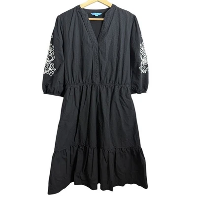 Vestido midi Draper James RSVP bordado manga abullonada en capas negro L Cottagecore Foto 1 de 4