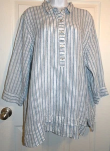 Süße blau/weiß gestreifte Leinen J. JILL 3/4 Arm Lagenlook Saum Tunika - XL - Bild 1 von 2