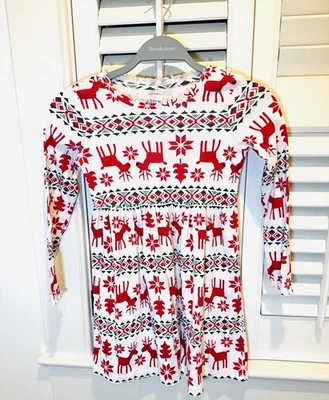 Hanna Andersson Cotton Girls Christmas Dress Size  6/7 Reindeer EUC - Image 1 of 4