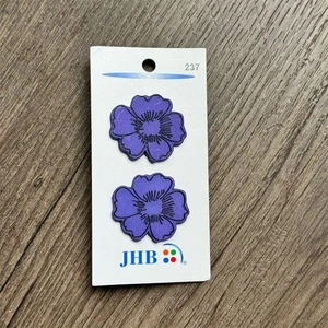 NEW Vintage 90s JHB International 3D Poppy Purple Flower Sew-On Buttons Set of 2 - Picture 1 of 2