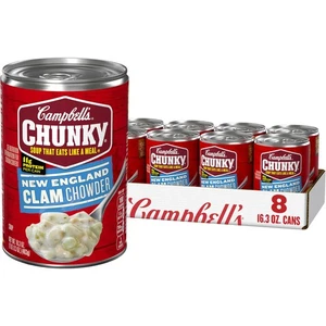 New England Clam Chowder Soup, 16.3 Oz Can, Bulk Case of 8 Pack - Picture 1 of 8