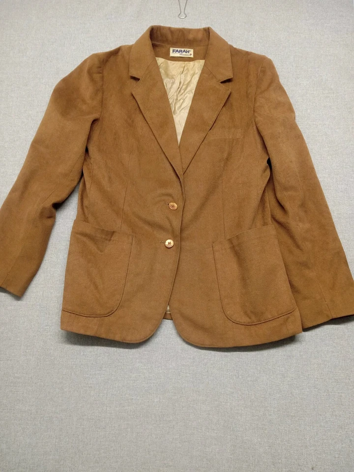 Blazer de mujer FARAH bronceado imitación gamuza sin etiqueta de talla - leer descripción vintage Foto 1 de 4