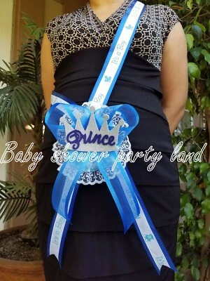 Baby Shower Mom To Be It's a Boy Sash Prince Crown & Blue Ribbon with Corsage  - Image 1 of 4