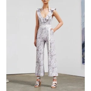 Zimmermann Linen Floral Ruffle Empire Flute Jumpsuit - Picture 1 of 10