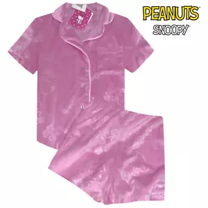 Peanuts Snoopy Ladies Valentine's Day Pajamas Button Down & Shorts Lounge Set - Picture 1 of 19