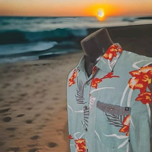 Rip Curl Surf Button Up Aloha Hawaiian Short Sleeve Shirt ~ Tropical Teal ~ XL - Picture 1 of 4