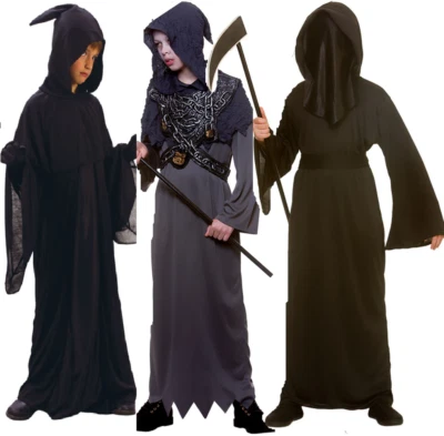 Grim Reaper Kids Costume Boys Halloween Ghoul Ghost Fancy Dress - Image 1 of 3
