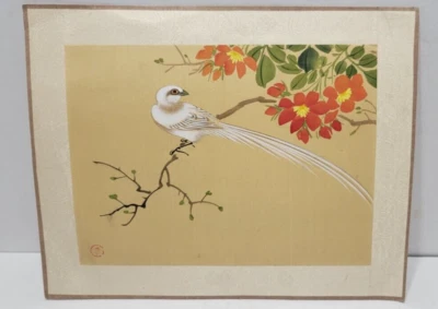 Pintura de seda china pájaro blanco en rama de árbol hecha en China Foto 1 de 2