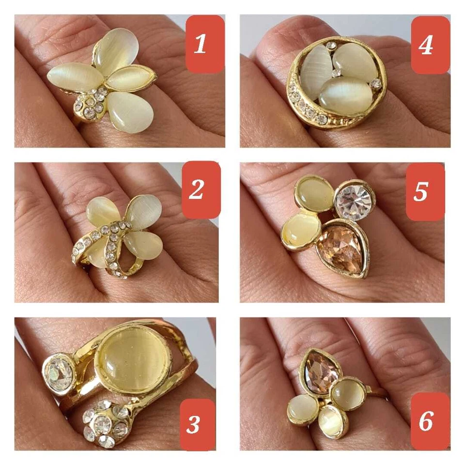 NEU Modeschmuck Cocktail Ring mit Cateye Steinen Imitat Gelbgold Gr. 16 - 19 #52 - Bild 1 von 1