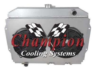 Radiador Champion de 3 filas con 2 ventiladores SPAL de 11" y cubierta para AMC Javelin 1968-1974 Foto 1 de 4