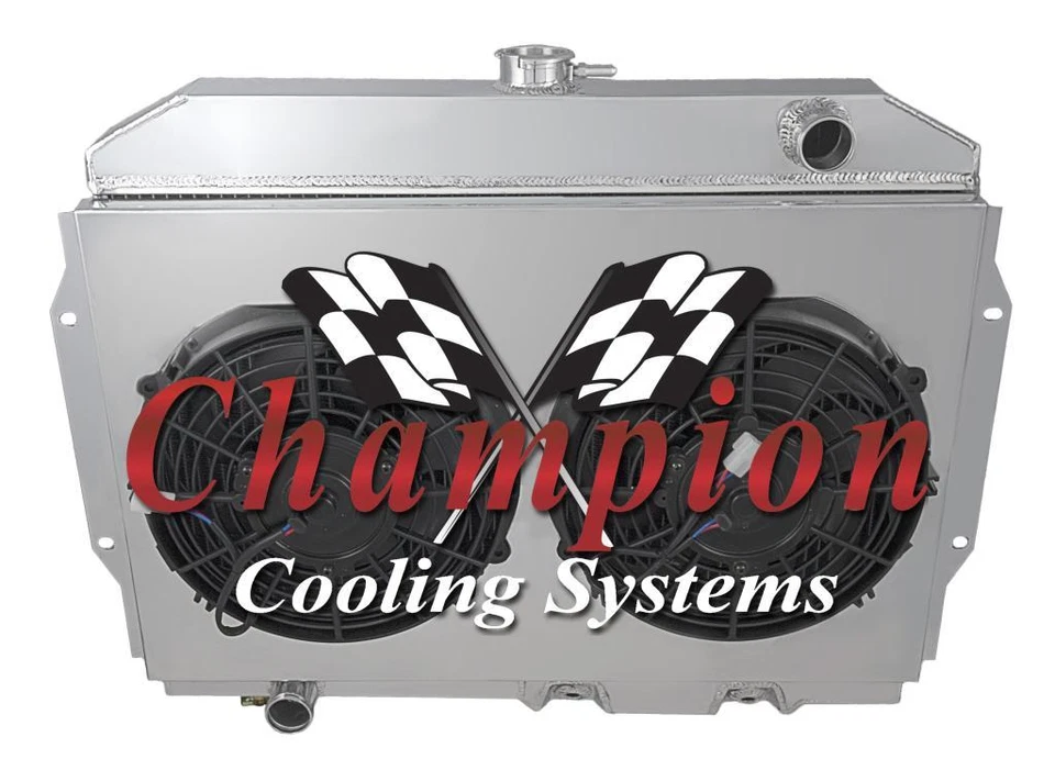 Radiador Champion de 3 filas con 2 ventiladores SPAL de 11" y cubierta para AMC Javelin 1968-1974 Foto 1 de 4