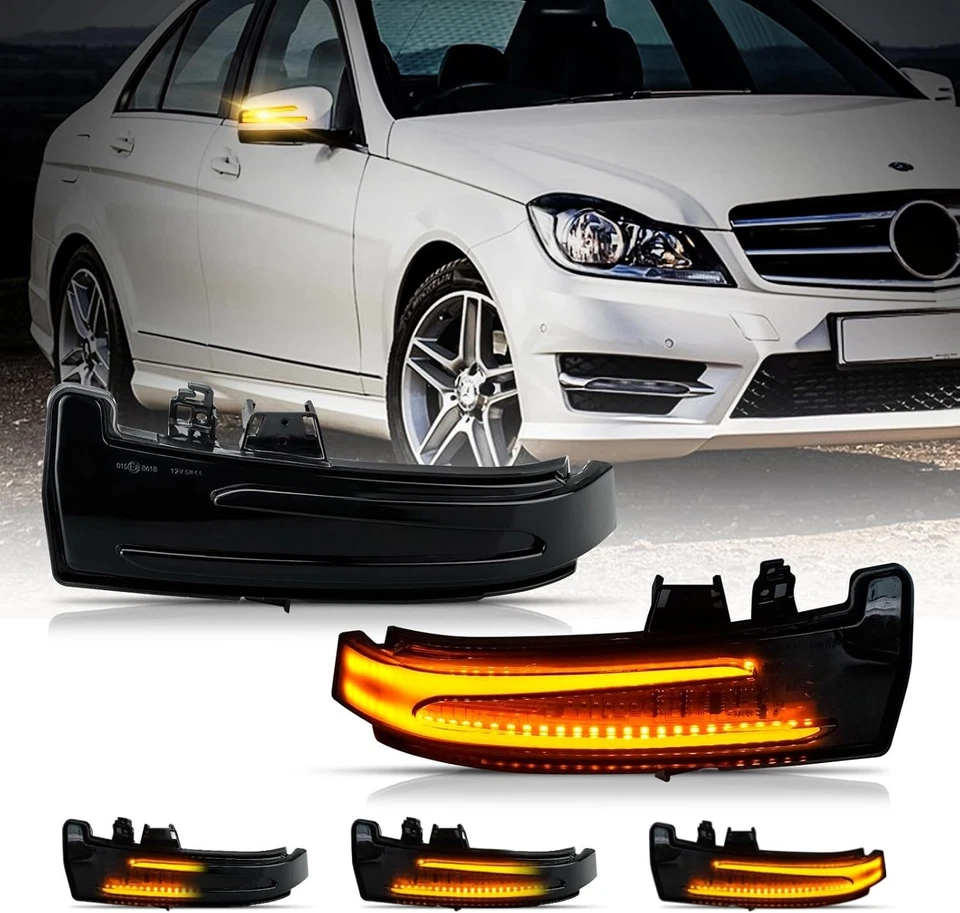 Dynamic LED Side Mirror Turn Signal Smoked Lens for Mercedes-Benz A/B/C/E/S/CLA Foto 1 de 4