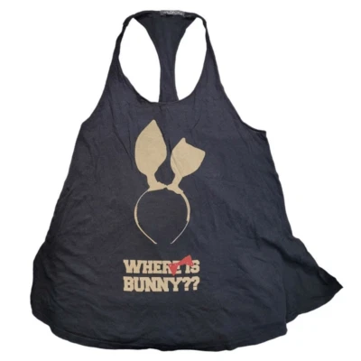 Camiseta sin mangas Wildfox Wheres Bunny negra de algodón con gráfico muscular talla M Foto 1 de 4