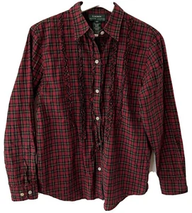 Camisa para mujer Ralph Lauren a cuadros a cuadros vacaciones de Navidad MEDIANA roja negra dorada - Imagen 1 de 7
