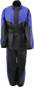 2PC LADIES WOMENS BLACK BLUE WATERPROOF RAIN SUIT w/ REFLECTIVE PIPING - VBD - Picture 1 of 8