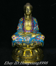 6.1" Qianlong Marked Cloisonne Enamel Copper Shakyamuni Sakyamuni Buddha Statue