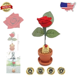 Unique 7-Inch Wool Rose Gift in Rustic Pot - Perfect for 7th Wedding Anniversary - Picture 1 of 7