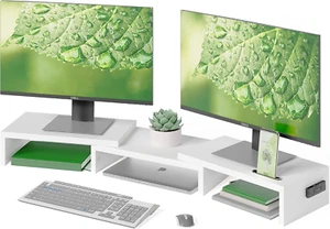 Dual Monitor Stand Riser with Smartphone Holder, Adjustable Length & Swivel Angl - Afbeelding 1 van 7