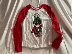 Holiday Time Shirt Girls XL 14-16 White Red Snowman Long Sleeve Up Snow Good NWT - Picture 1 of 4