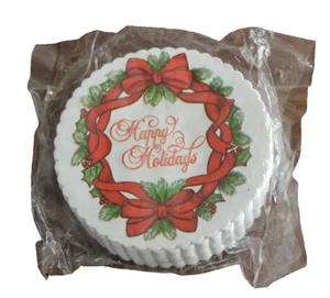 Posavasos de papel para bebidas CORONA DE NAVIDAD CON CINTA ROJA NOS Vintage FELICES FIESTAS NIP - Imagen 1 de 3