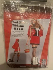 New Sexy Little Red Riding Hood Costume Adult Size M/L Lace Up Side Dress & Cape - Picture 1 of 5