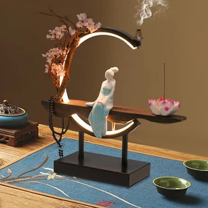 Incense Burner with Peach Blossom LED Light, Backflow/Waterfall Incense Burner - Picture 1 of 12