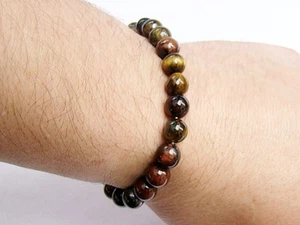 Men's Natural Gemstone Beaded Bracelet Tiger Eye 8mm beads stretchable - Picture 1 of 3