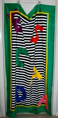 Nova toalha de praia ESCADA verde e preto/branco listras coloridas algodão tecido felpudo - Imagem 1 de 4