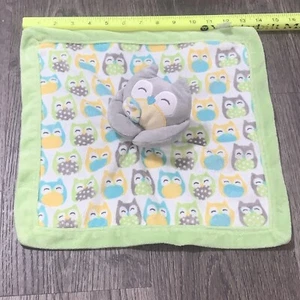 Manta de seguridad OWL gris verde amarillo azul azulado Carters felpa 2012 Baby Lovey - Imagen 1 de 3