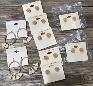 Lot Of 9 Lauren Conrad Pink Rose Earings & Tassel Hoops - Picture 1 of 6