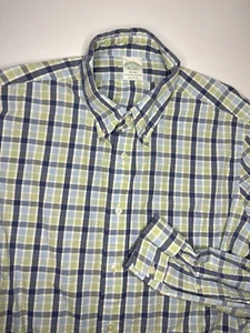 Brooks Brothers camicia uomo grande verde blu a quadri Milano cotone polo abbottonata - Foto 1 di 3