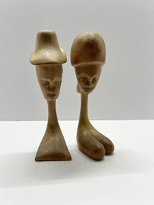 Vintage Carved Wood African Women & Man Busts Handmade International Home Decor - Picture 1 of 7