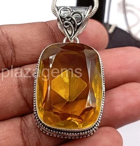 97.65 Ct Natural Yellow Sapphire Pendant Cushion 925 Sterling Silver Gems 5ARM - Picture 1 of 8