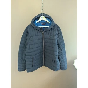 Tommy Hilfiger Jacket Mens XL Blue Quilted Hooded Full Zip Puffer Coat Warm - Picture 1 of 7