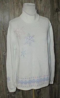 Breckenridge Women’s Size Small White Knit Sequin Snowflake High Sweater - Image 1 of 4
