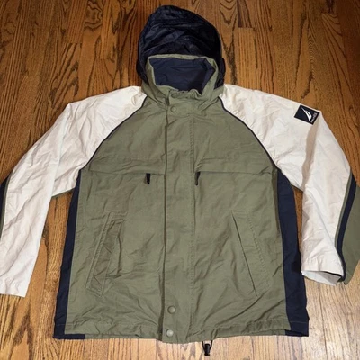 Nautica NX1000 Men’s Large Sailing Rain Hooded Full Zip Jacket Olive Green - Image 1 of 4