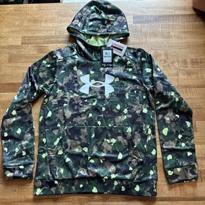 NWT Under Armour Boys Fleece Lined Camo Green Hoodie in size youth L - Picture 1 of 4