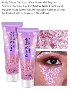 2 PACK PINK Glitter Gel For Face and Body 60 ml Ea- PINK EXP 7/2026 - Picture 1 of 5