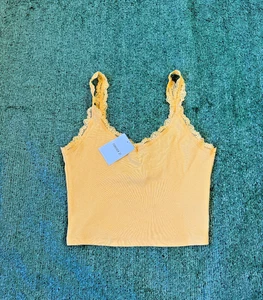Forever 21 Damen süßes Spitzen Cami Tank Top Fee Grunge gerippt Gr. M gelb Neu mit Etikett - Bild 1 von 8
