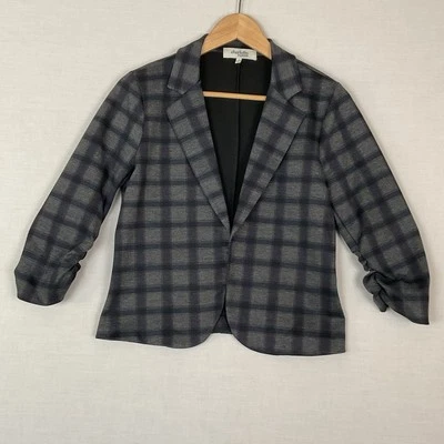CHARLOTTE RUSSE Blazer Women Small Jacket Gray Plaid Crop Poly Rayon Spandex - Image 1 of 4