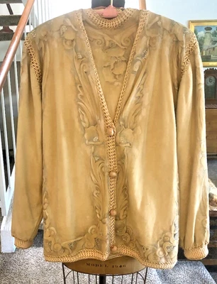 Chaqueta y Top Hillis Palm Springs 2 piezas Gamuza Aerografiada Orquídea ARTE Años 70 L Foto 1 de 4