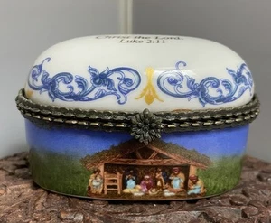 Imperial Porcelain Religious Nativity Scene Trinket Box Luke 2:11 Holy Family - Picture 1 of 12