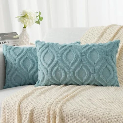  Decorative Throw Pillow Covers 12x20 Set of 2, Soft 20" x 12" (Pack of 2) Aqua - Image 1 of 4